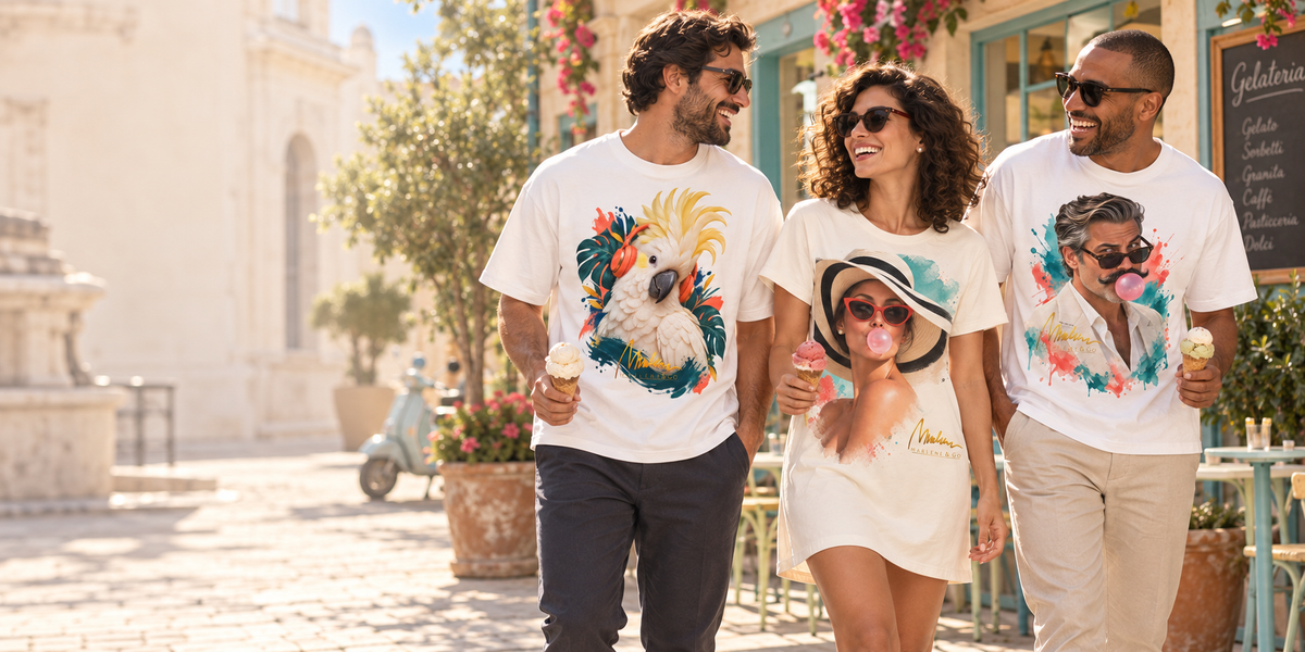 Tres amigos disfrutan de una tarde de helados con Ritmo Tropical, Riviera Pop y Bigote Pop de Marlene & Go.