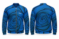 Bomber azul de espirales Marlene & Go, vistas frontal y trasera.