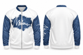 Bomber azul y blanca Marlene & Go, vistas frontal y trasera.