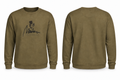 Sudadera verde oliva Marlene & Go con firma, vistas frontal y trasera.