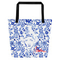Bolsa tote grande Marlene — flores azules — vista principal del diseño