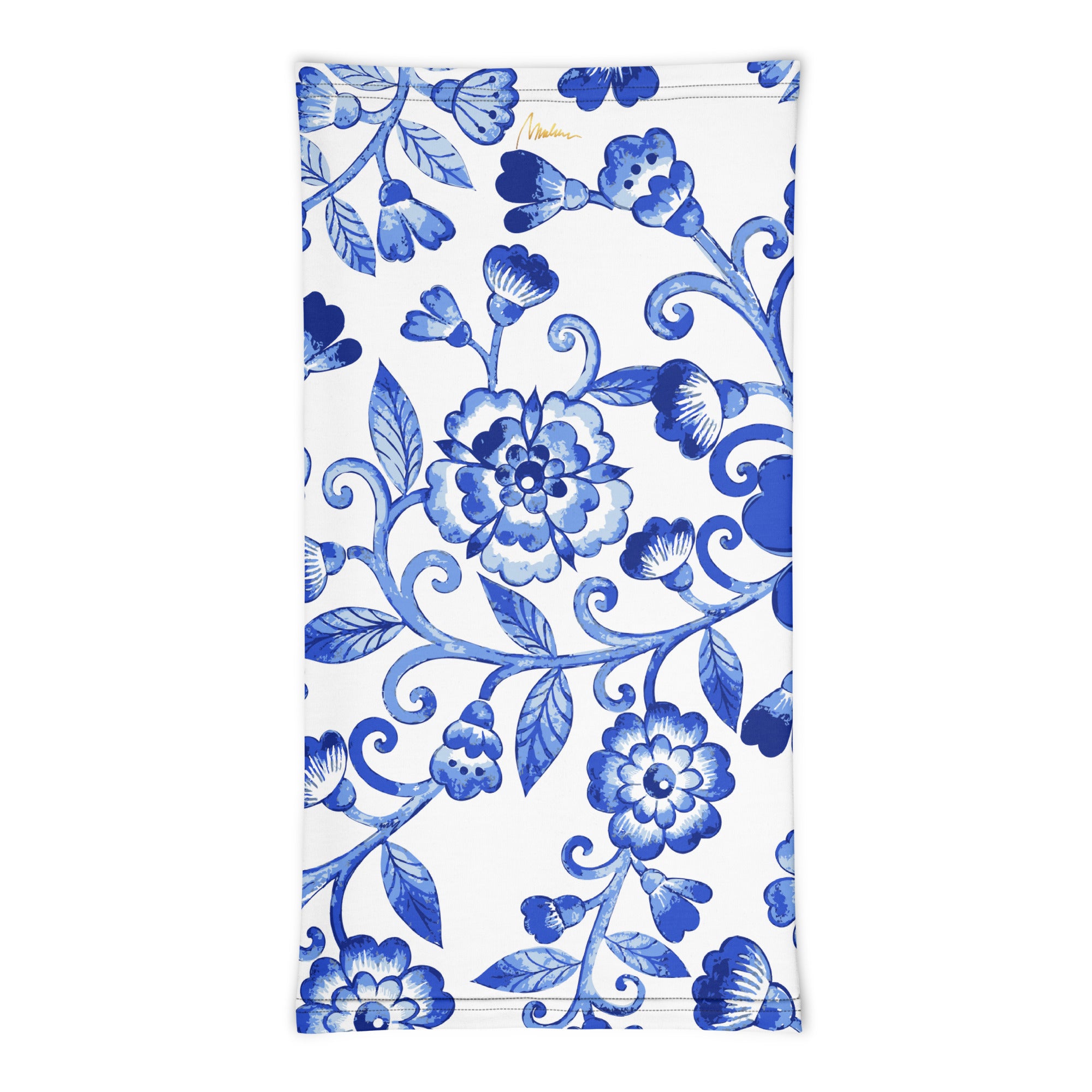 Braga de cuello Marlene — flores azules — vista principal del diseño