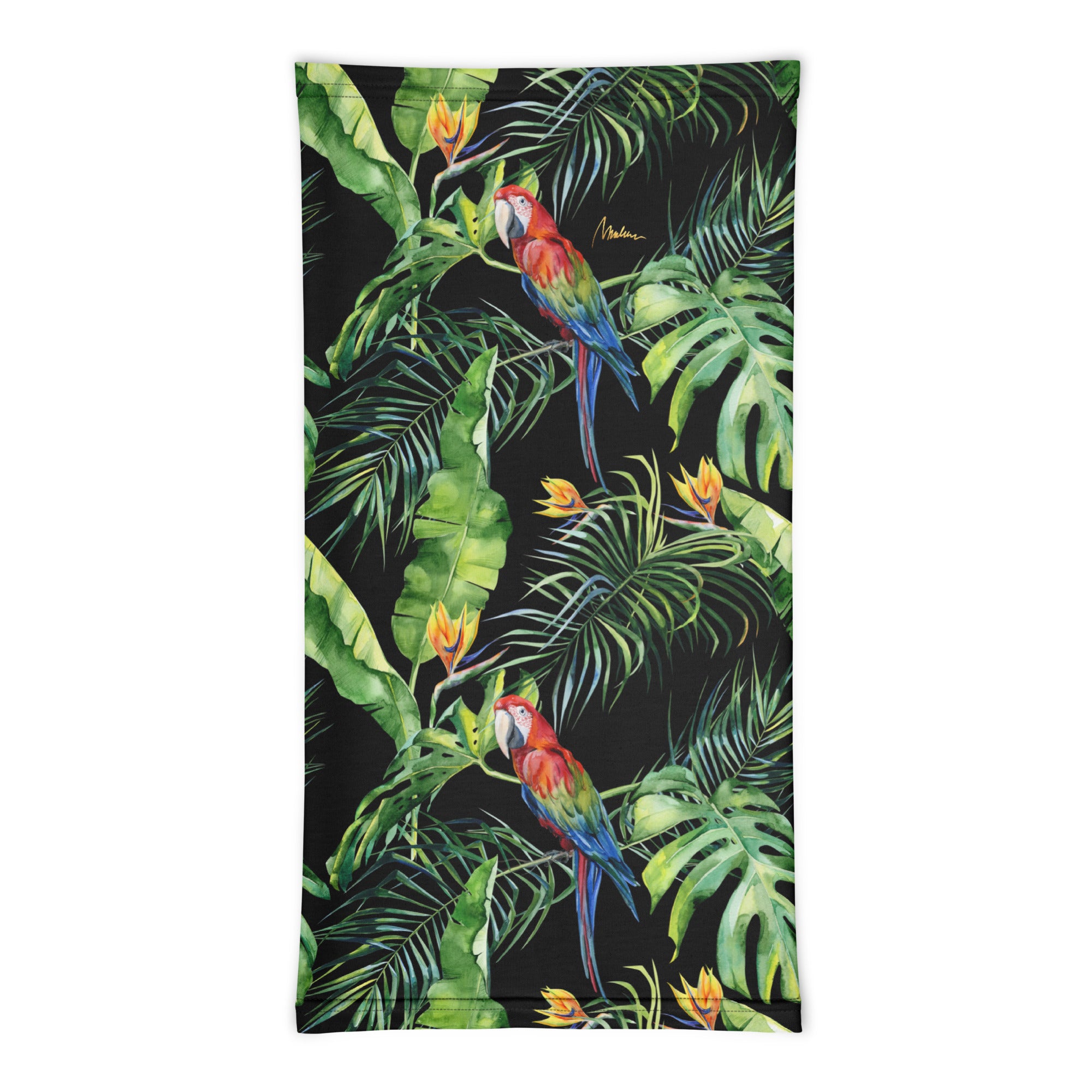 Braga de cuello Marlene — loros tropicales — vista principal del diseño