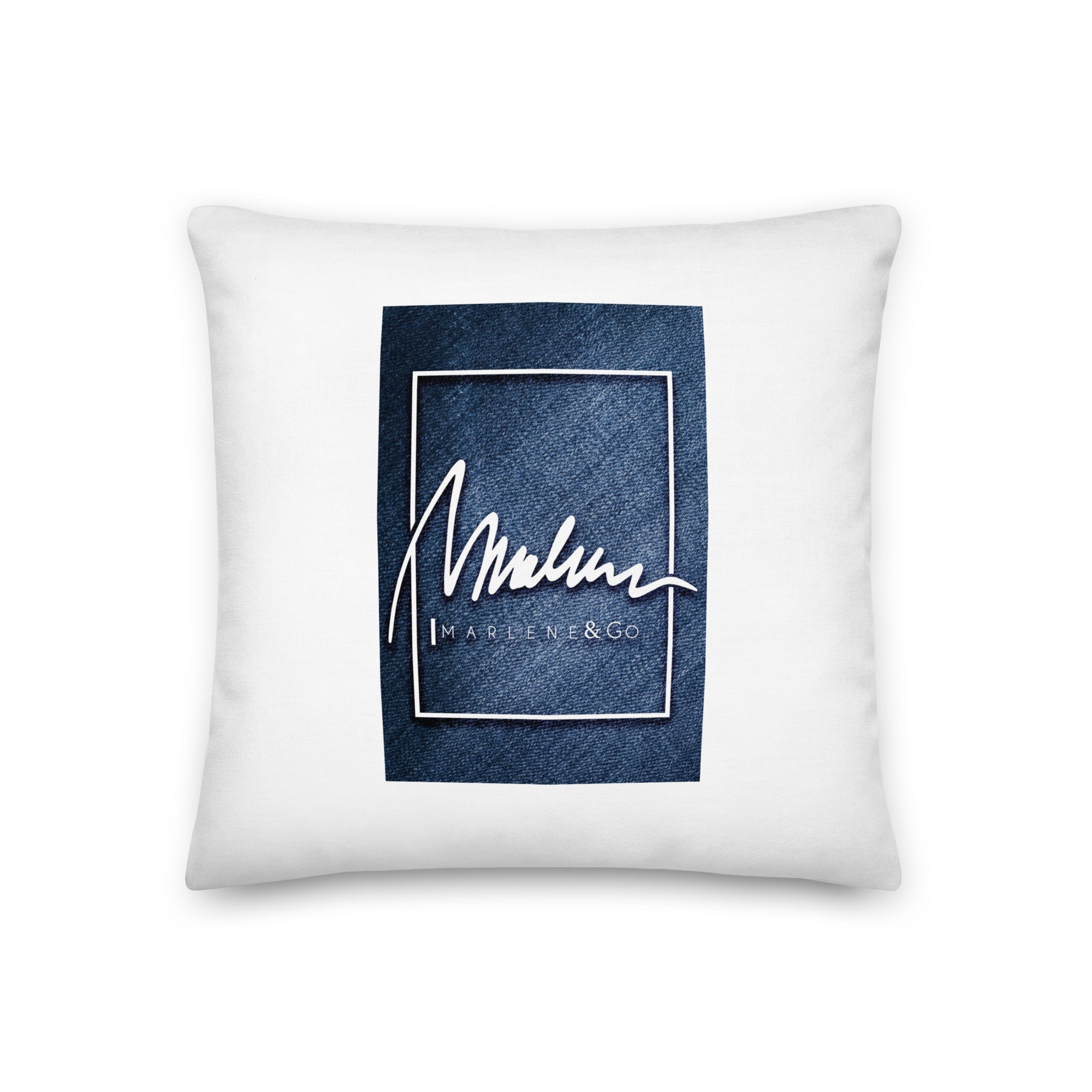 Cojín prémium Marlene efecto denim — 18 × 18 pulgadas, vista trasera