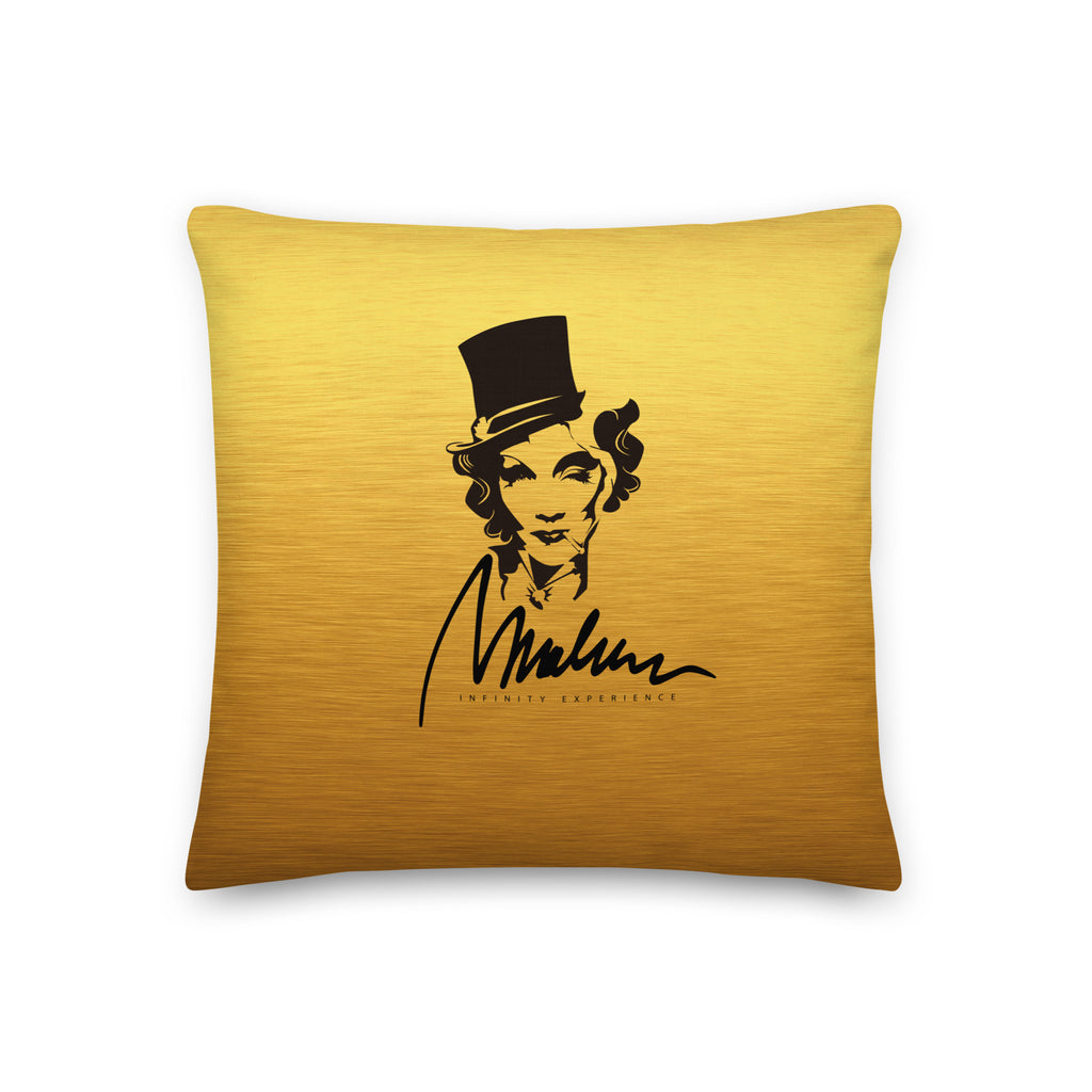 Cojín prémium Marlene Gold — 18 × 18 pulgadas, vista frontal