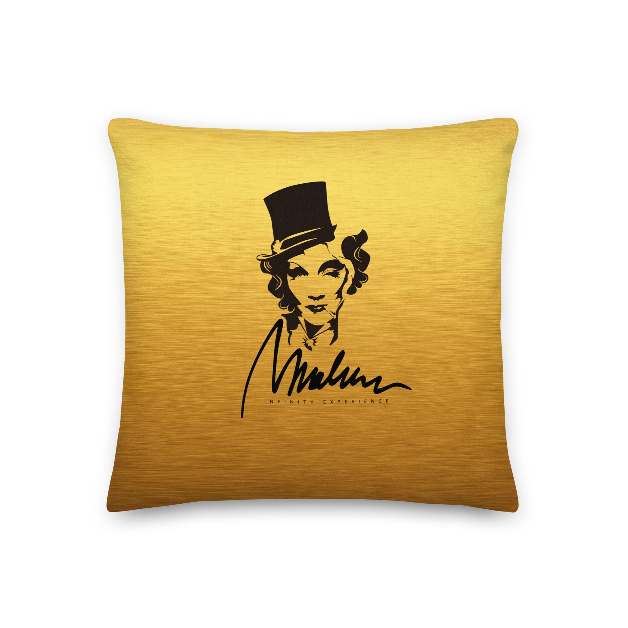 Cojín prémium Marlene Gold — 18 × 18 pulgadas, vista frontal