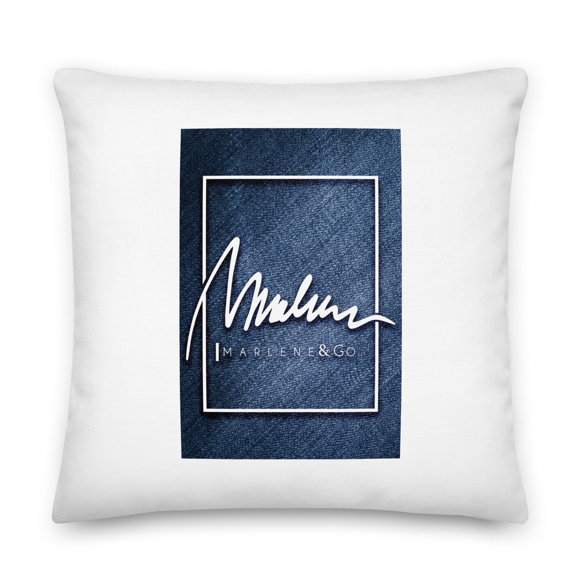 Cojín prémium Marlene efecto denim — 22 × 22 pulgadas, vista trasera