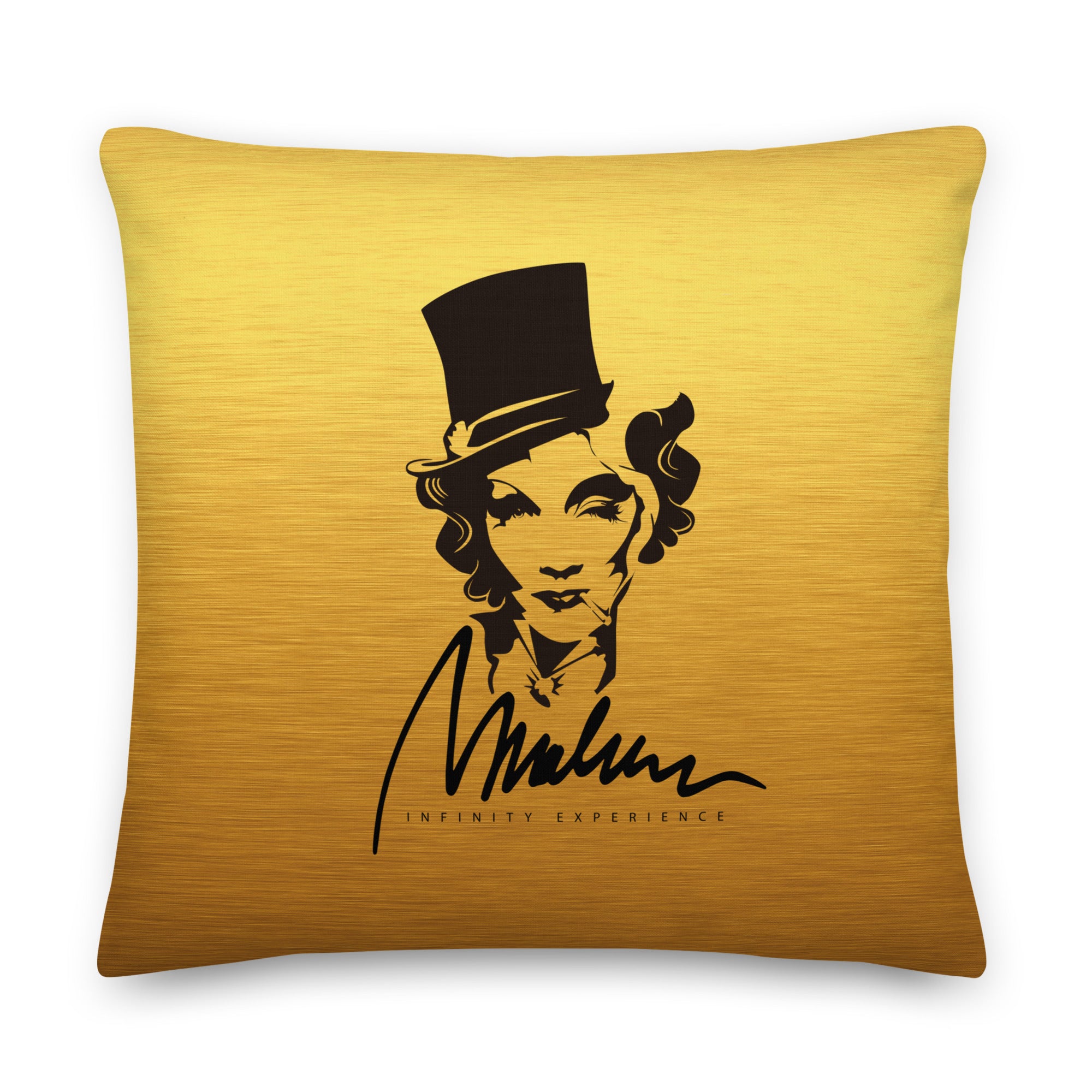 Cojín prémium Marlene Gold — 22 × 22 pulgadas, vista frontal