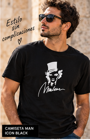 Hombre con camiseta negra Marlene White on Noir, retrato blanco y firma