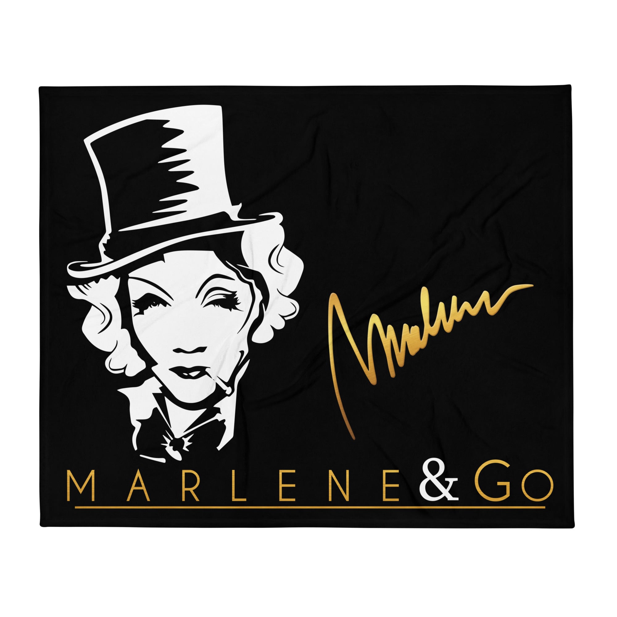 Manta suave Marlene Signature en negro y dorado — vista frontal