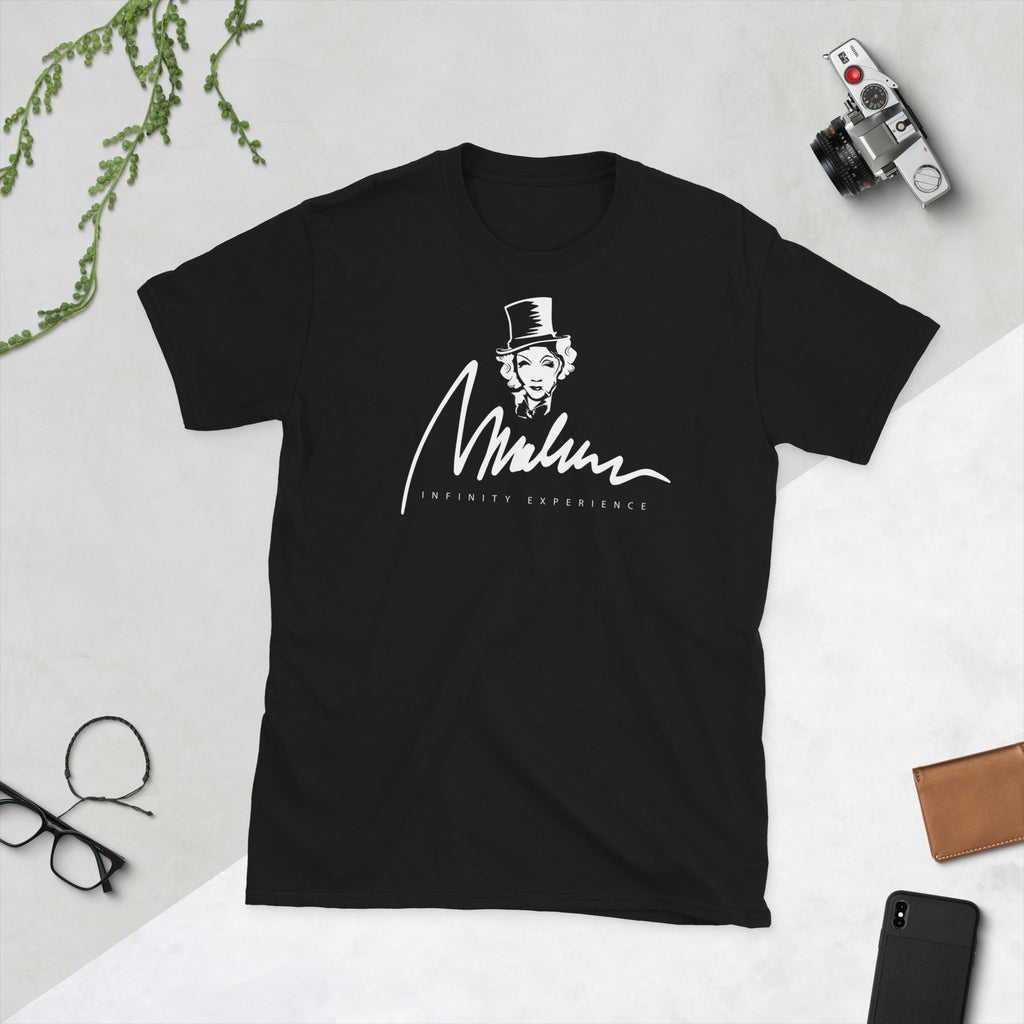 Camiseta unisex Marlene — firma y retrato blanco — vista principal del diseño