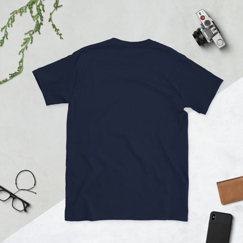 Camiseta unisex Marlene — firma azul y dorada — vista trasera