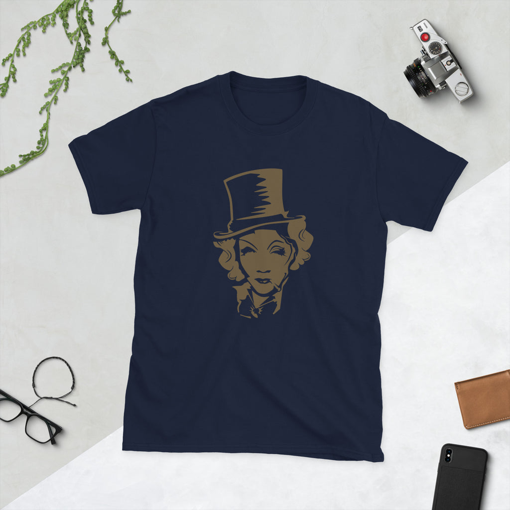 Camiseta unisex Marlene — retrato dorado — vista frontal