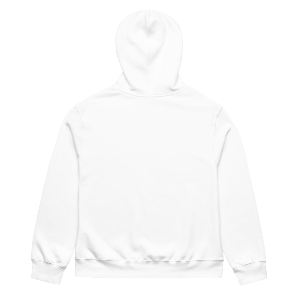 Koi Círculo de Marlene & Go: vista posterior de la sudadera blanca oversize con capucha, sin estampado