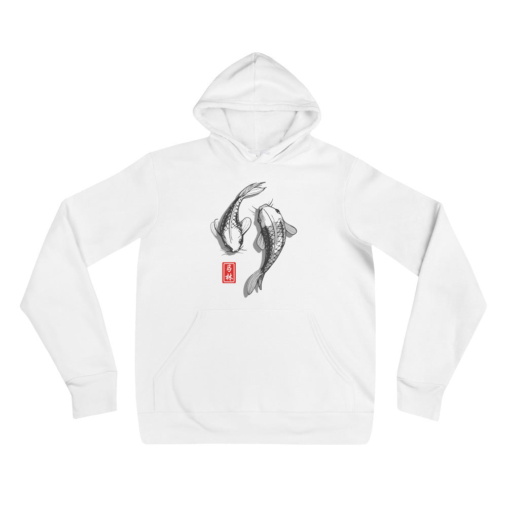 Koi Sello de Marlene & Go: sudadera blanca con carpas koi y sello rojo, vista frontal
