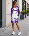 Vestido con capucha Purple Marlene & Go en modelo, mockup lifestyle